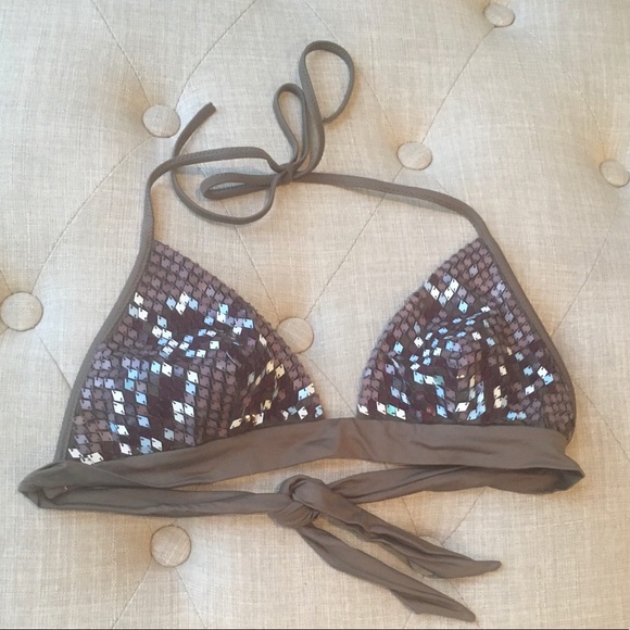 La Perla Mosaico Sequins Light Brown Triangle Bikini Top & Bottom Sz 4 US $545 - Picture 4 of 16